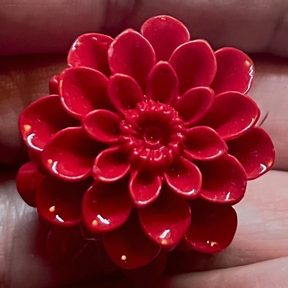 As Low As $2 Small Crimson Red Coraline Resin Dahlia Beads 26mm x 11.5mm (2)